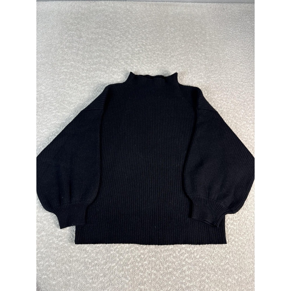 Line +‎ Dot Sweater Womens Large Black Mock Neck Balloon Sleeve Pullover Knit